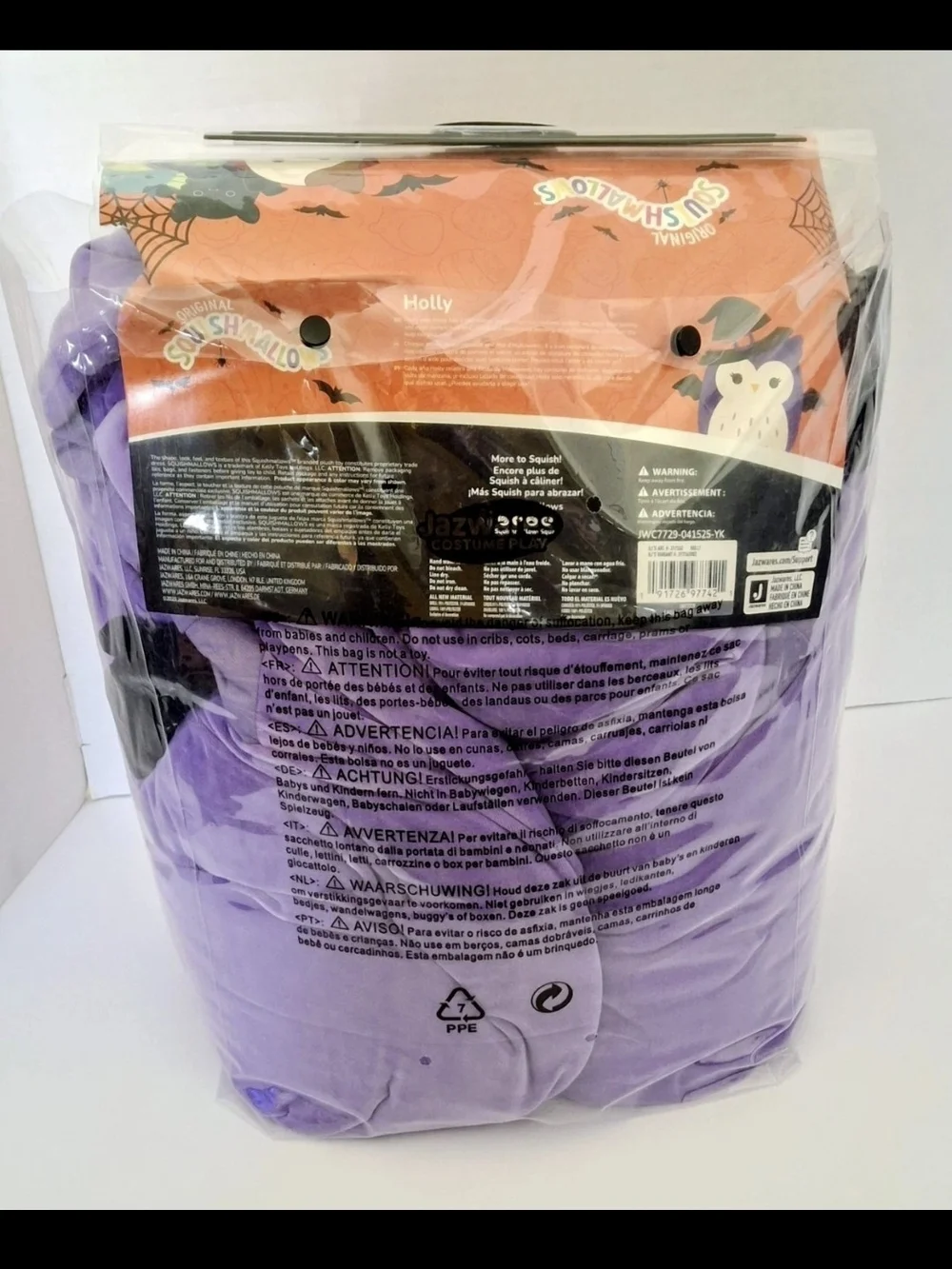 Squishmallows Holly Plush Bat Costume Vest - Purple, Black, White, Yellow
